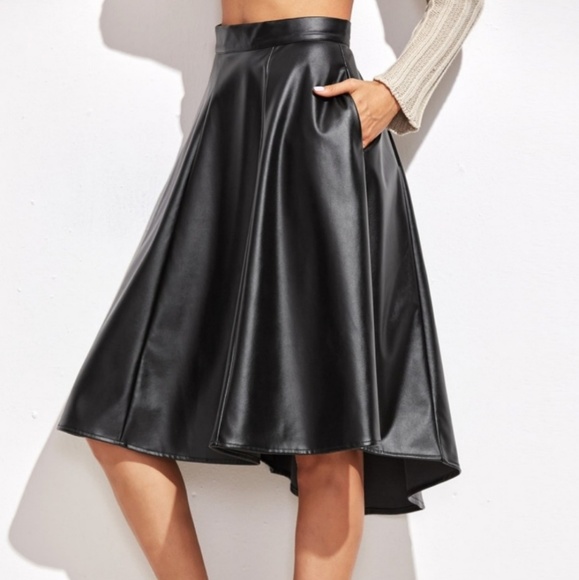 unbranded Dresses & Skirts - NWOT VTG BLACK ASYMMETRICAL Skirt Faux Leather